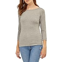 Three Dots womens British Boat-neck T-shirt fashion t shirts, Grey Heather, X-Small US