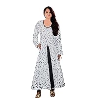 Women's Long Dress Casual Girl's Fashion Tunic White Color Paisley Print Maxi Gown Plus Size