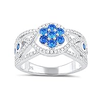Sterling Silver Simulated Blue Sapphire Flower Ring (Size 5-9)