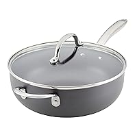 Rachael Ray 80088 Professional Hard Anodized Nonstick Sauce Pan/Saucepan/Saucier with Helper Handle and Lid, 4 Quart - Gray