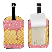 Ice Cream and Waffle Pattern Luggage Tag Hang Tag, 1 Piece Luggage Tag, Leather Luggage Tag, for Suitcase and Travel Bag