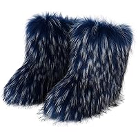 Women Faux Fur Boot Outdoor with Fur Lining Plus Size Furry Fluffy 2021 Flat Shoes Fuzzy Snow Boot