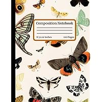 Composition Notebook Wide Rule -Antique Butterfly and Moth: 100 Page Lined Paper | Cute Aesthetic Journal for Creative Writing, Personal Diary, Journaling, College or School
