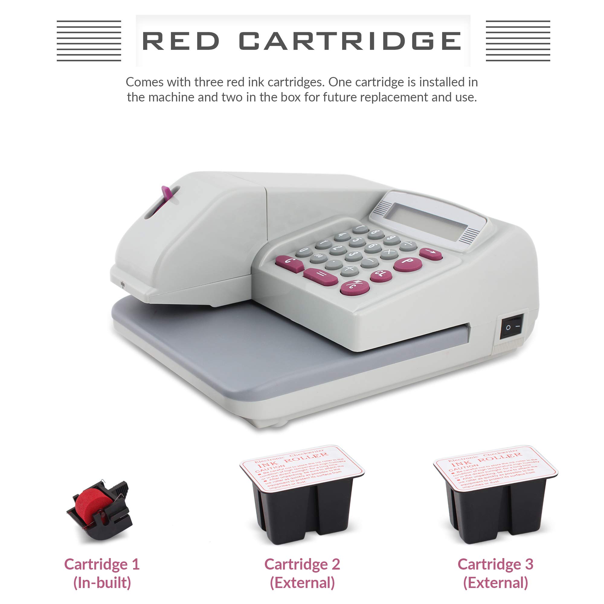 UBICON Checkwriter with Two Additional Ink Cartridges (RX200UBI), Red