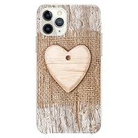 TPU Case Compatible for iPhone 14 Pro Max Lovely Wooden Heart Soft Girls Clear Flexible Silicone Print Slim fit Linen Texture Cute Design Beige Woman Cute