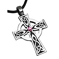 Pewter Wales Cross Pendant with Swarovski Crystal for Birthday on Leather Necklace