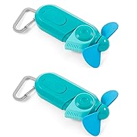 O2COOL Keychain Sport Misting Fan - Pocket Size Battery Powered Portable Fan With Carabiner Clip Small Fan with Mister Handheld Fan Vacation Essentials Hand Fan 2 Pack (Teal)