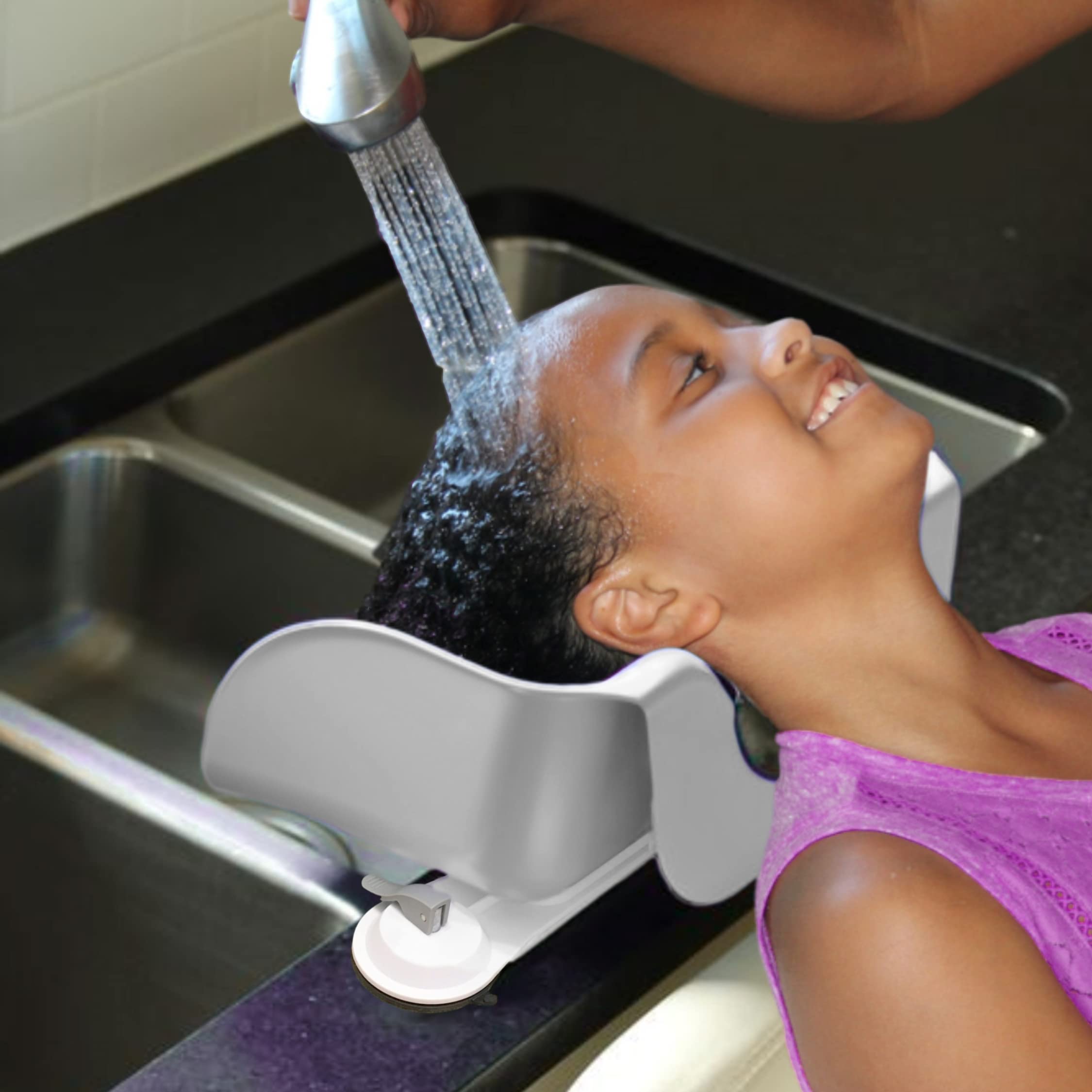 Shampoo Buddy Portable Hair Wash Basin for Children, Toddlers, Kids, Teens | Portable Shampoo Bowl for use on Bathtub or Sink | Hair Washing Basin for Kids| Tear-Free Rinser for Children (Grey)