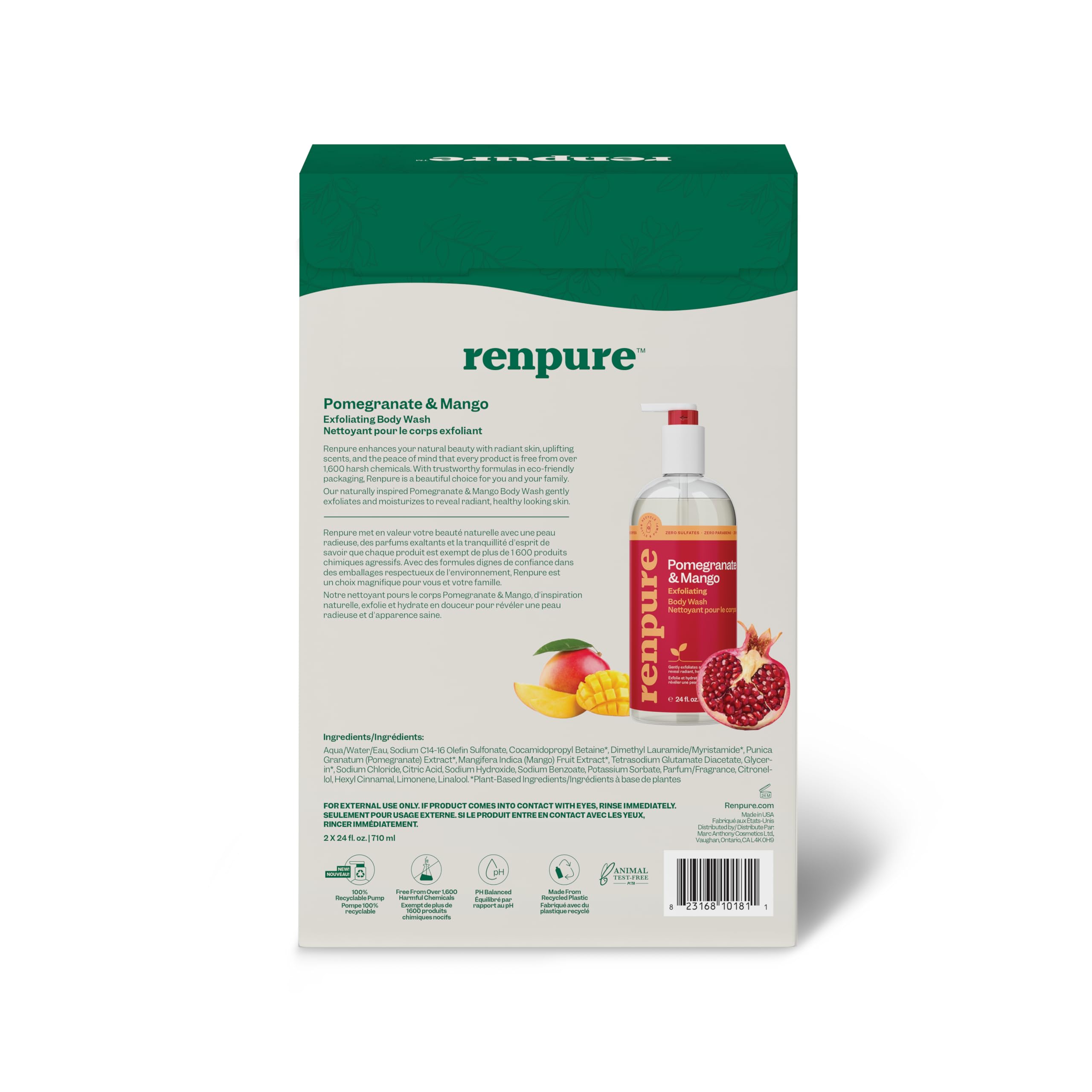 Renpure Pomegranate & Mango Body Wash 2-Pack, 24oz