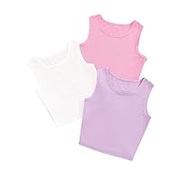 Milumia Girl's 3 Pack Ribbed Knit Crew Neck Cropped Tank Top Sleeveless Summer Tops