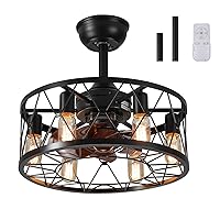 Caged Ceiling Fan with Lights, Farmhouse Low Profile Fan Lighting with Remote Control, Industrial Pendant Ceiling Fandelier for Living Room, Dining Room and Bedroom(6 Bulbs, Not Included)