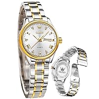 OLEVS Women's Watch Gold Diamond Classic Elegant Dress Wrist Watch Stainless Steel Waterproof Day Date