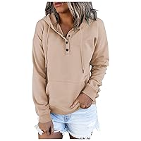 Ladies Tunic Sweatshirt Women's Pullover Hoodies Tops Casual Button Down Long Sleeve Pocket Sweatshirts