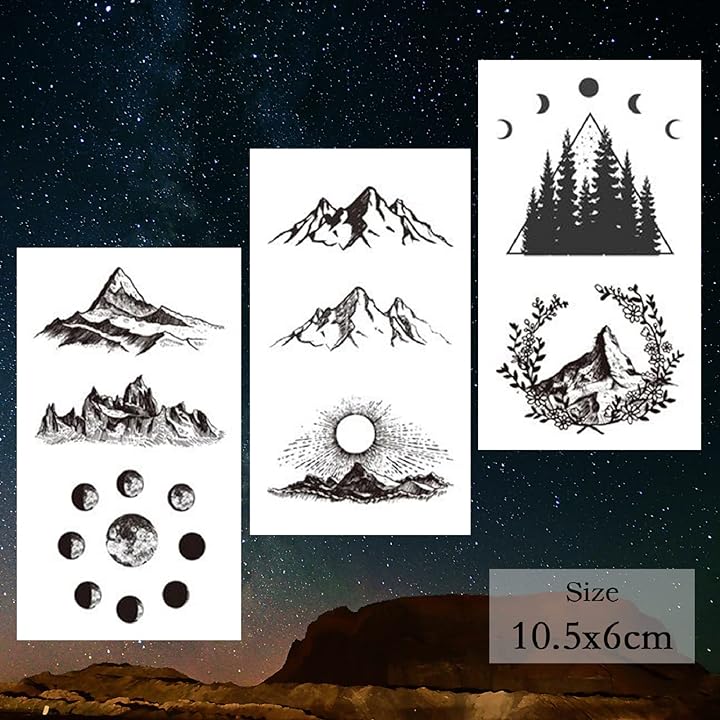Mua 62 Sheets Mountain Temporary Tattoos Stickers, Including Fake Tattoos  Waterproof Fake Black Geometry Sun Star Moon Tree Triangle Sea Wave Tattoos,  Semi Permanent Tattoos for Adult and Kids trên Amazon Mỹ