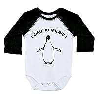 Penguin Raglan Onesie, Come At Me Bro, Baby Onesie, Long Sleeve Onesie