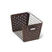Spectrum Diversified Macklin, Stamped Steel & Wire Basket for Closet & Cubby Storage Vintage-Inspired Design with Customizable Label Plate, Medium, Bronze