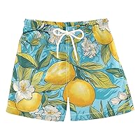 ALAZA Lemon on Blue Background Boy’s Swim Trunk Quick Dry Beach Shorts Swimsuit Bathing Suit Swimwear
