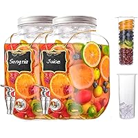 1 Gallon Beverage Dispenser with Stainless Steel Spigot + Marker &  Chalkboard 100% Leakproof Glass Drink Dispenser for Parties with Spout,  Airtight