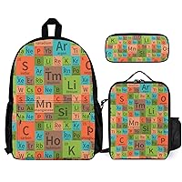 Chemical Periodic Table Large Capacity Backpacks with Lunch Pack Pencil Case Set Resistant Daypack 3 Piece