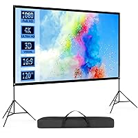 Projector Screen with Stand, Thickened 120 inch Portable Projector Screen Outdoor Indoor Movie Screen Wrinkle Free 16:9 4K HD Rear Front Projection Screen with Carrying Bag for Movie Night Travel