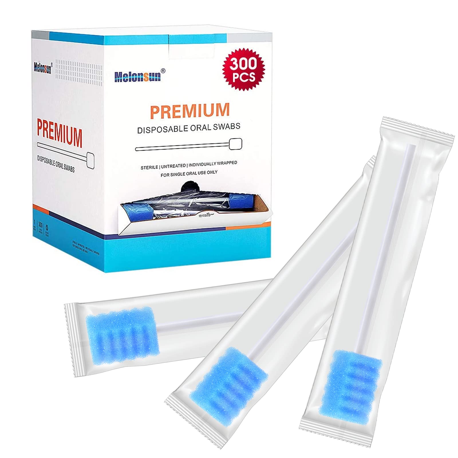 300 Pcs Oral Swabs-Unflavored & Sterile Disposable Dental Swabsticks for Mouth Cleaning- Individually Wrapped (Dental Blue)