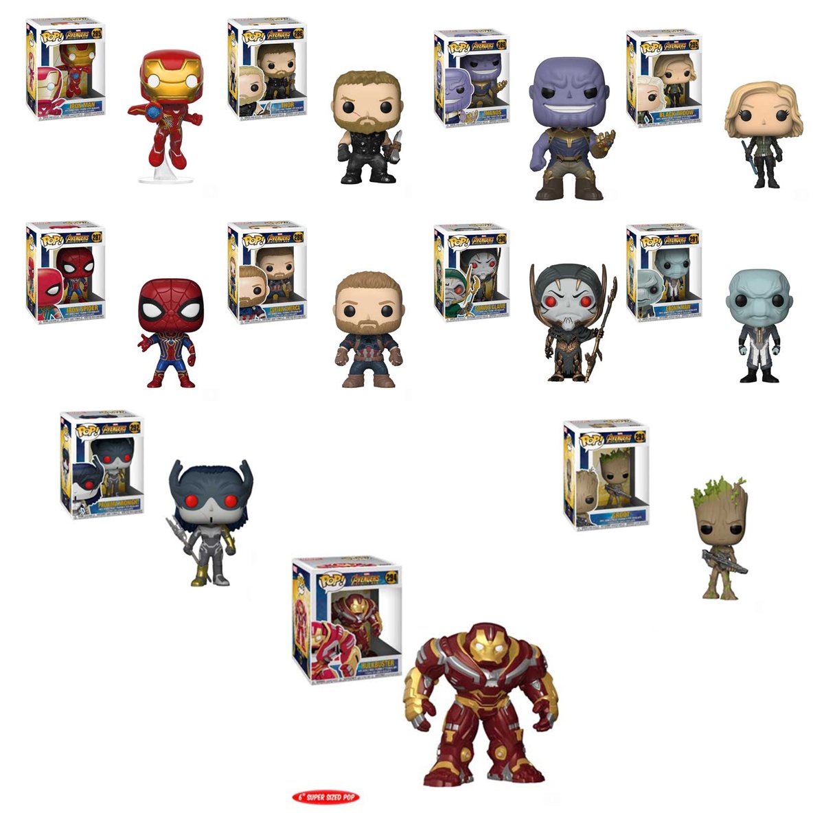 Pop Marvel - Avengers: Infinity War - Iron Man, Thor, Iron Spider, Captain America, Thanos, Black Widow, Corvus Glaive, Ebony Maw, Proxima Midnight, Groot and HulkBuster 6