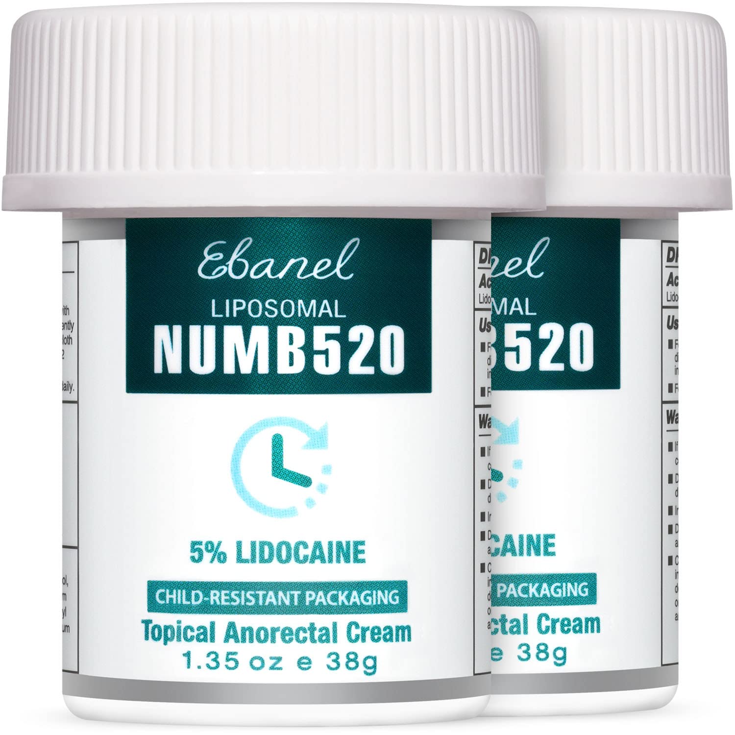 Ebanel 5% Lidocaine Numbing Cream Maximum Strength Liposomal Numb520 Topical Anesthetic Pain Relief Cream 2Pack of 1.35 Oz with Aloe Vera, Vitamin E for Local and Anorectal Uses, Hemorrhoid Treatment
