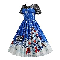 Womens Outfits Dressy Casual,Women Dress Easter Short Sleeve Lace Dress Long Elegant Dress Evening Party Prom W
