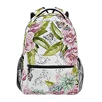 ALAZA Watercolor Peony Flowers Succulents Butterflies Unisex Schoolbag Travel Laptop Bags Casual Daypack Book Bag