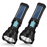 Led Solar Flashlight, 1500 Lumens Led Solar Powered Handheld USB Rechargeable Flashlights with IP65 Waterproof, 2000mAh Battery for Survival Emergencies Camping(2 Pack)
