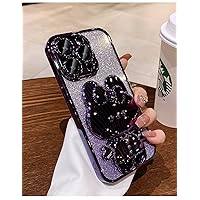 Spevert for iPhone 15 Pro Max Case Luxury Glitter Case with Cute Rabbit Stand,Glitter Diamond Bling Case with Mirror Full Camera Lens Protection for Women Men Girls Anti-Scratch 6.7'' (Purple)