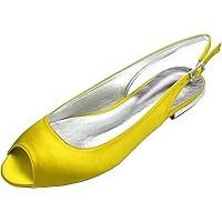 Womens Slingback Flat Sandals Peep Toe Slip On Flats Yellow US 9.5