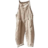 Women's Casual Jumpsuits Sleeveless Jumpsuits Adjustable Strap Stretchy Striped Long Pant Romper Jumpsuit, S-5XL