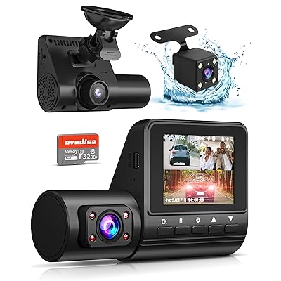 Dash Cam Front and Rear Inside, 3 Channel Dash Camera 1080P Full HD with  32GB SD Card, Car Camera with 2.0'' IPS Screen, Night Vision, WDR,  G-Sensor