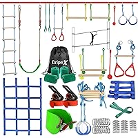 50FT Ninja Warrior Obstacle Course for Kids - Double Slacklines with 10 Most Complete Accessories for Kids, Swing, Trapeze Swing, Rope Ladder, Obstacle Net, 1.2M Arm Trainer