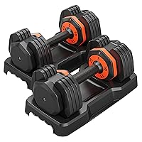 Adjustable Dumbbell Set, 25/55 lbs Dumbbells Adjustable Weight with Anti-Slip Fast Adjust Turning Handle, Dumbbell Sets Adjustable for Men and Women, Dumbbells Pair for Home Gym Exercise