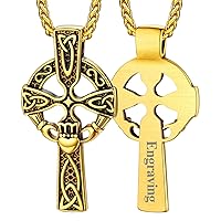 FaithHeart Irish Claddagh/Knot Pendant Necklace for Women Men Stainless Steel/18K Gold Plated Wicca Pentagram Talisman Jewelry Personalized Custom