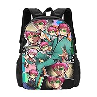 Anime The Disastrous Life of Saiki K Backpack Cartoon Large Capacity Backpacks Laptop Backpack Lightweight Canvas Shoulder bag Outdoor Travel 16-Inch Black