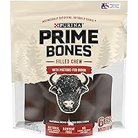 Purina Prime Bones Dog Bone, Made in USA Facilities, Natural Medium Dog Treats, Filled Chew With Pasture-Fed Bison - (4) 6 ct. Pouches