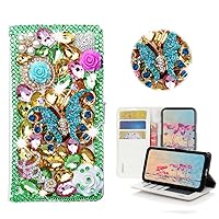 STENES Bling Wallet Case Compatible Google Pixel 3 - Stylish - 3D Handmade Butterfly Rose Flowers Design Leather Cover with Neck Strap Lanyard [3 Pack] - Green