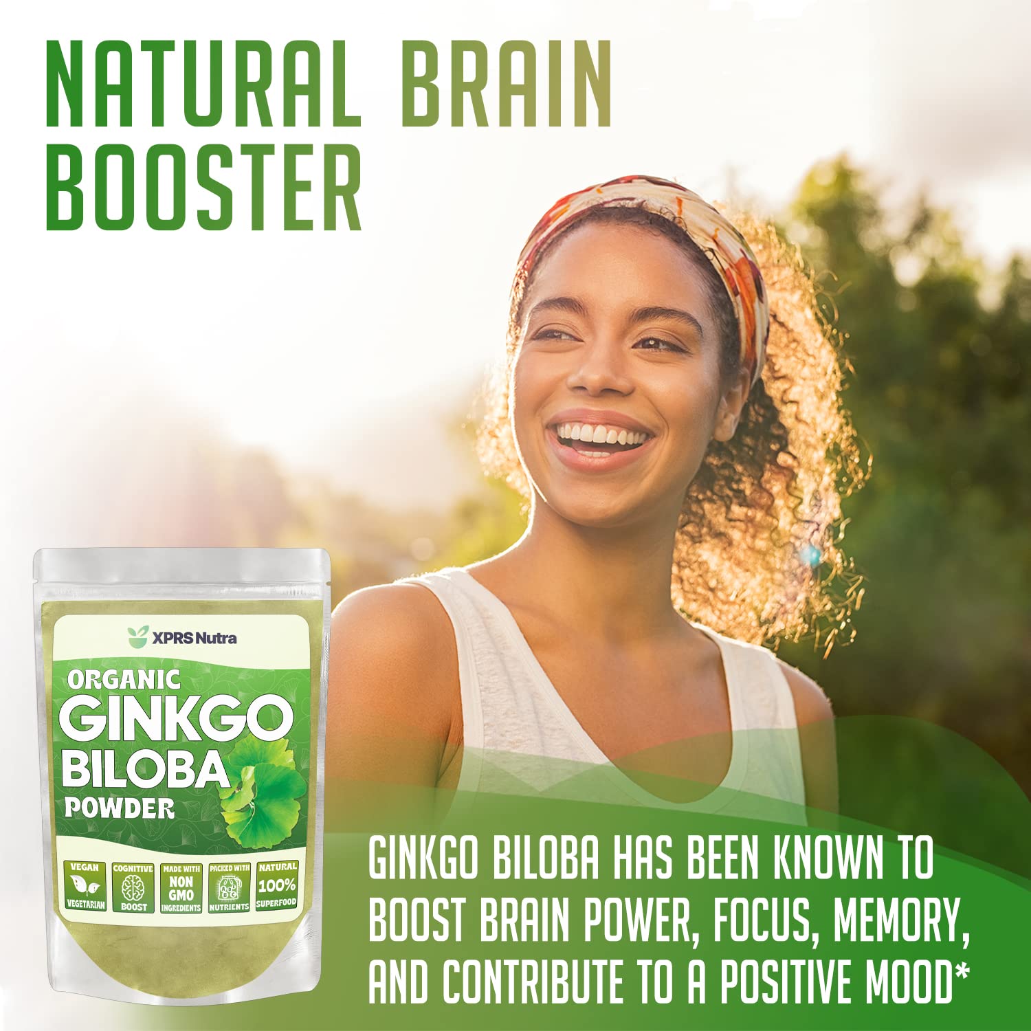 XPRS Nutra Organic Ginkgo Biloba Powder - Gingko Biloba Supplements for Cognition - Vegan Friendly Ginkoba Biloba Organic - Immunity Boosting Ginkgo Biloba Powder (8 oz)