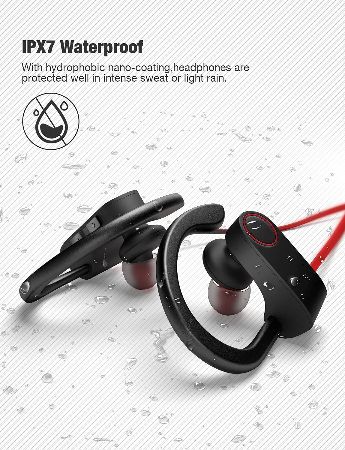 Otium Bluetooth Headphones, Wireless Earbuds IPX7 Waterproof Sports Earphones with Mic HD Stereo Sweatproof in-Ear Earbuds Gym Running Workout 15 Hour Battery Sounds Isolation Headsets Red
