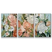 Renditions Gallery Floral 3 Piece Wall Art White Floater Framed Prints Pastel Pink Silver Flowers Bouquet Canvas Nature Artwork Prints for Bedroom Office Kitchen - 16