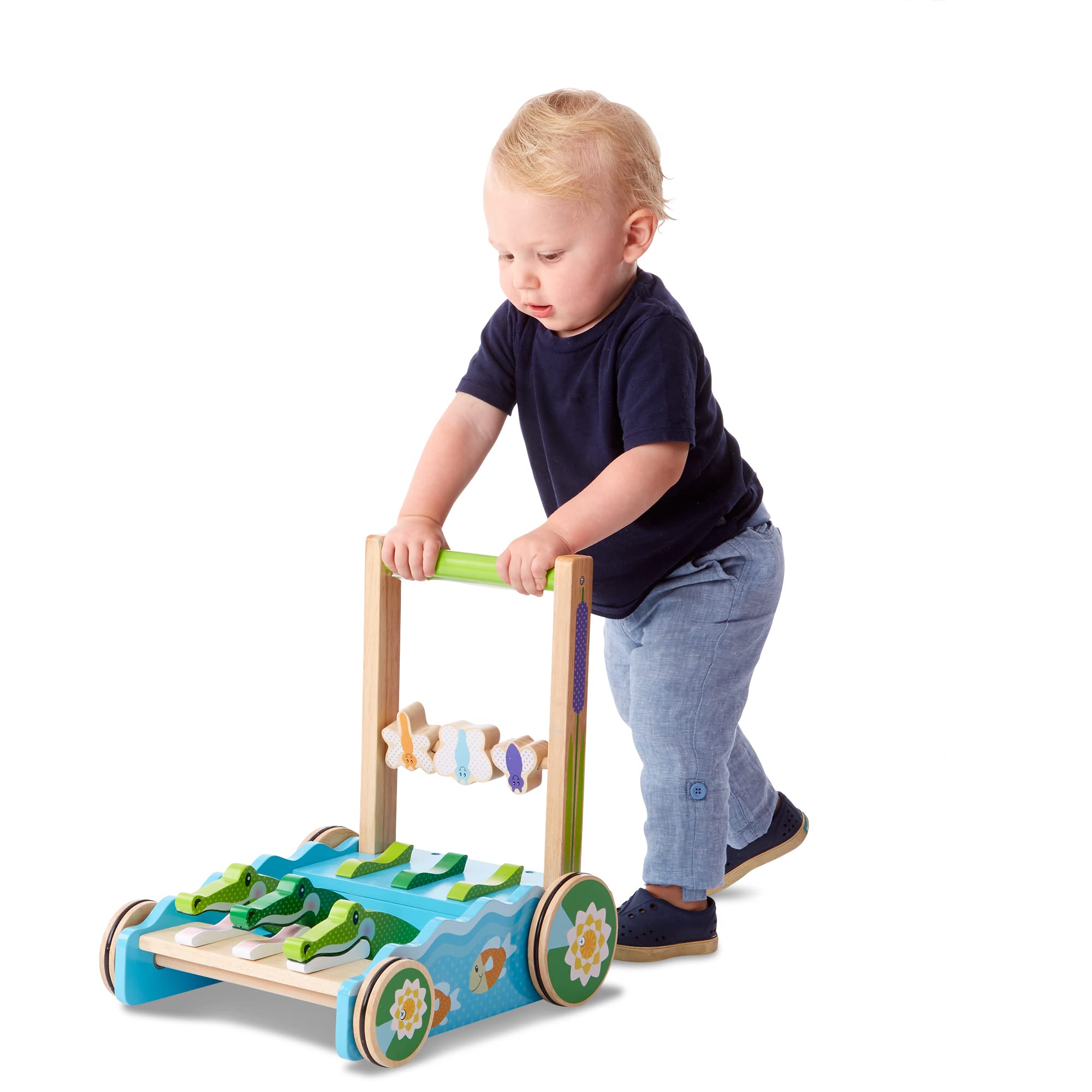 Melissa & Doug First Play Chomp and Clack Alligator Wooden Push Toy and Activity Walker - Pretend Play Developmental Baby Push Walker Toy For Toddlers Ages 1+, 1 EA