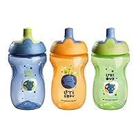 Tommee Tippee Sportee Water Bottle for Toddlers, 12 Months+, 10oz, Spill-Proof Sippy Cup, Easy to Hold, Bite Resistant Spout, Pack of 3, Blue, Orange and Green