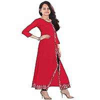 Women Embroidered Dress Red Ethnic Long Tunic Frock Suit Casual Party Wear Maxi Dress Plus Size