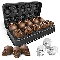 Ice Cube Trays,Silicone Ice Cube Mold Maker with Lid,Skull Head Style Mold,for Chilling Whiskey, Cocktail, Beverages,Pudding Chocolate