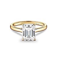 Lab Created 10k Solid Emerald Cut 3 Carat Genuine Moissanite Diamond Solitaire Proposal Wedding Ring in White, Yellow OR Rose GOLD