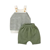 Girls Outfit Newborn Infant Baby Boys Girls Summer Clothes Knit Sweater Outfits Striped Sleeveless (Green, 6-12 Months)