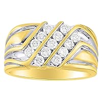 Rylos Mens Diamond Ring 14K Yellow or 14K White Gold Comfort Fit 1.00 Carats Total Diamond Weight